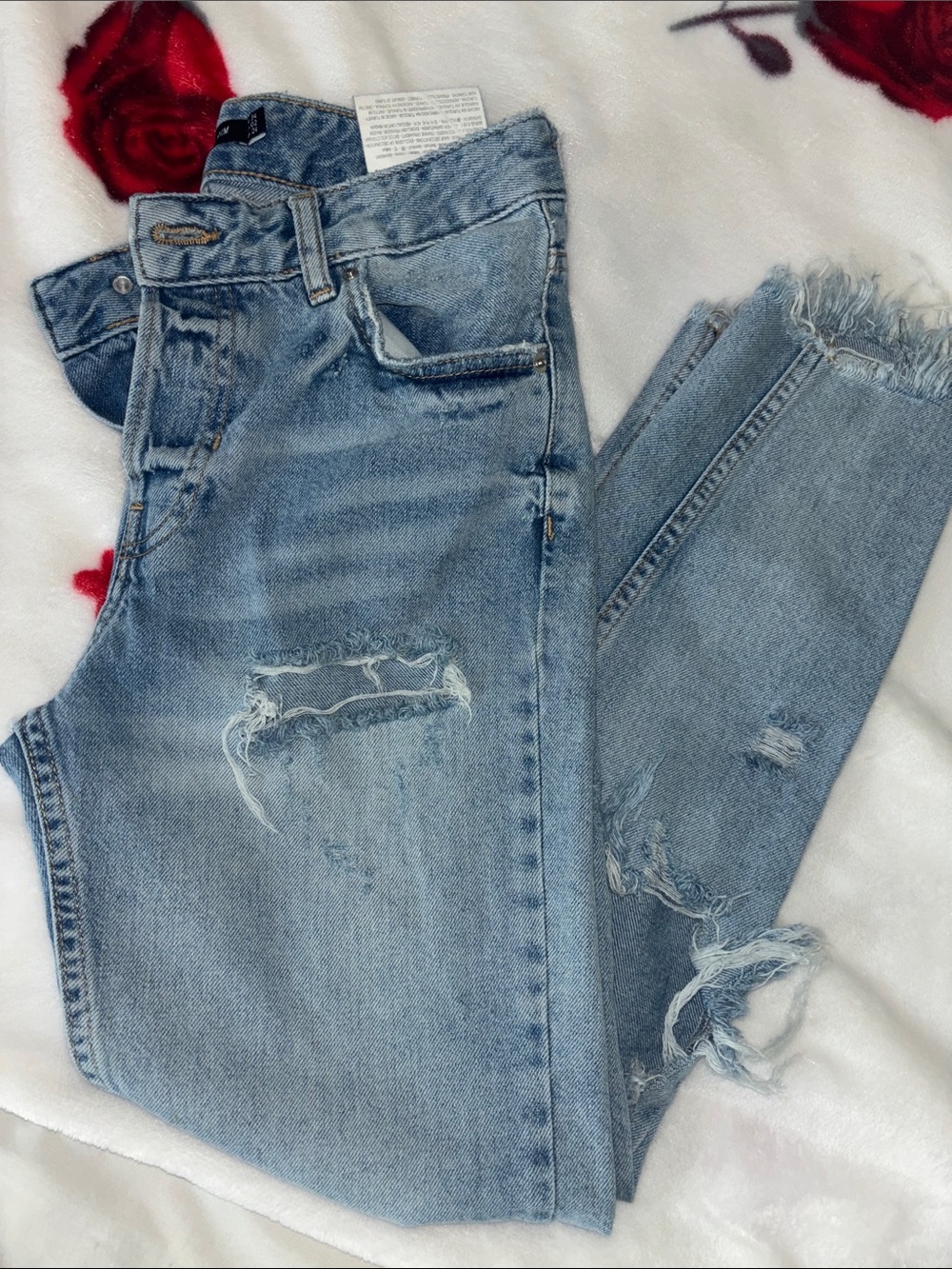 Bershka Light Blue Distressed Ankle Jeans